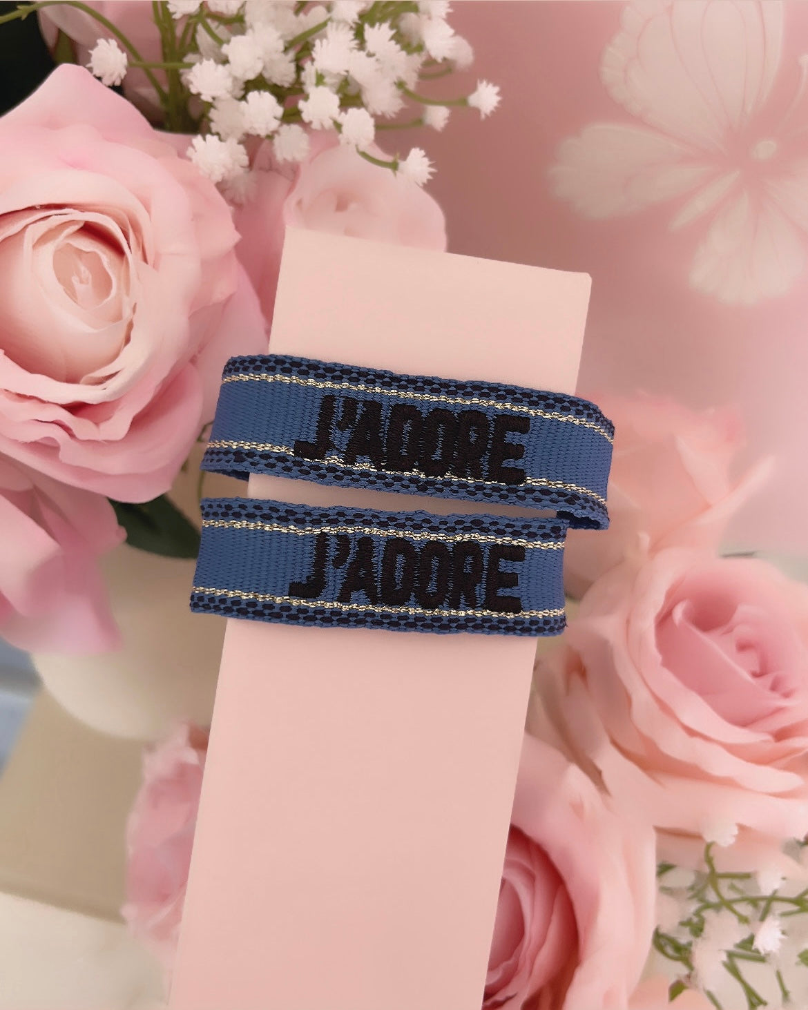 Bracelet « J’adore » bleu marine